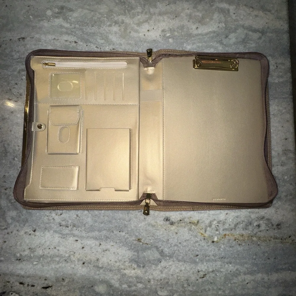 Blu Monaco Brown Vegan‎ Leather Portfolio Binder Full Zip Organizer Work Case